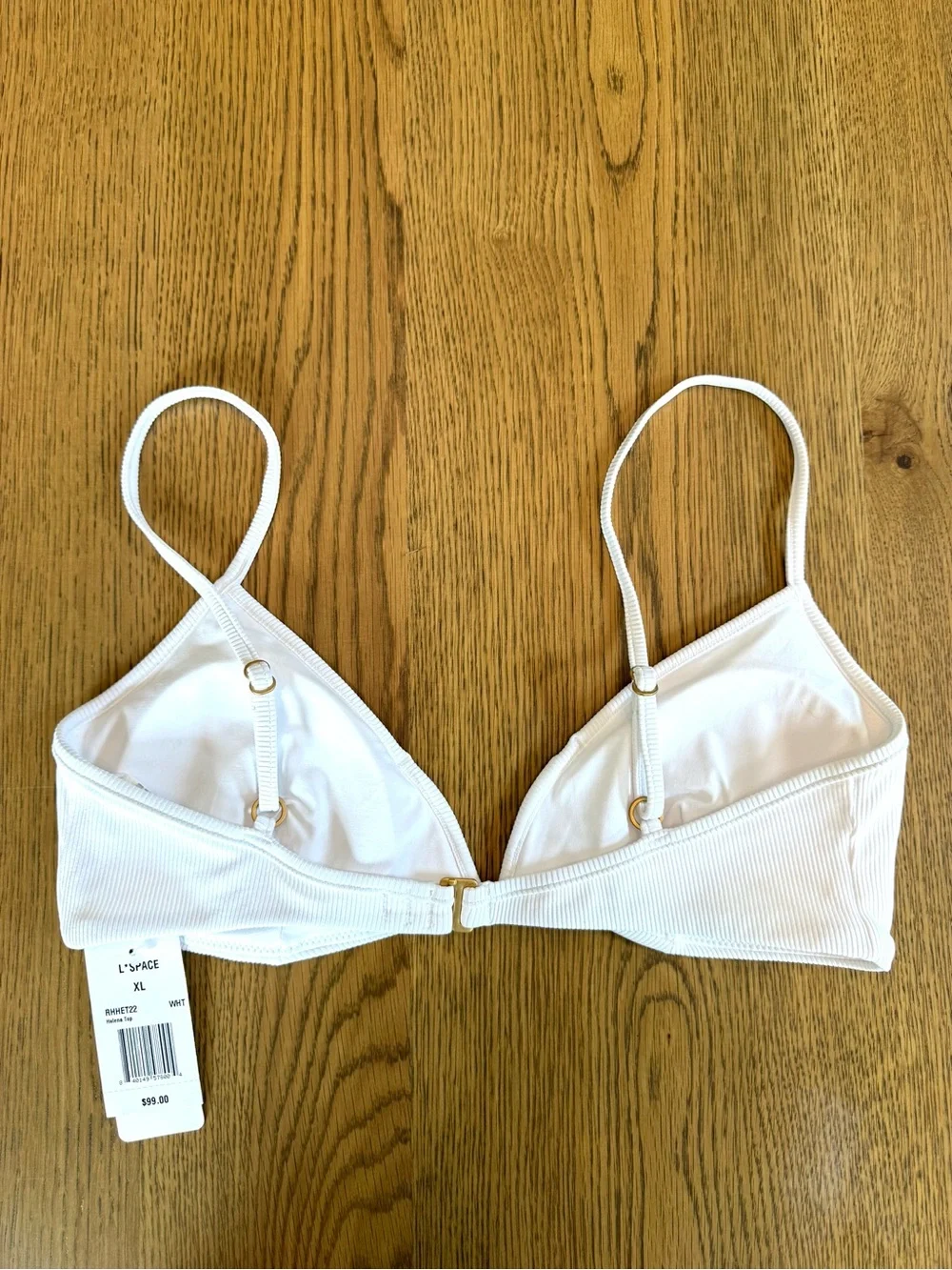L*Space Helena Bikini Top White V-Plunge Wireless Bra XL NWT